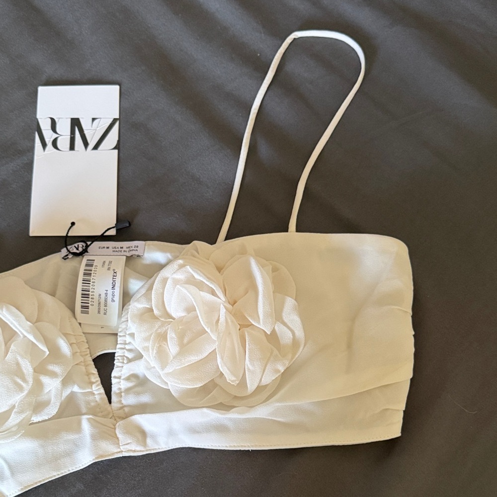 Zara Ivory Floral Bandeau Crop top - Picture 2 of 9